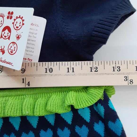 Hanna Andersson Ruffle Knit Sweater Dress Rainbow Heart Girls 2/3 Cap Sleeve NWT - Picture 7 of 8